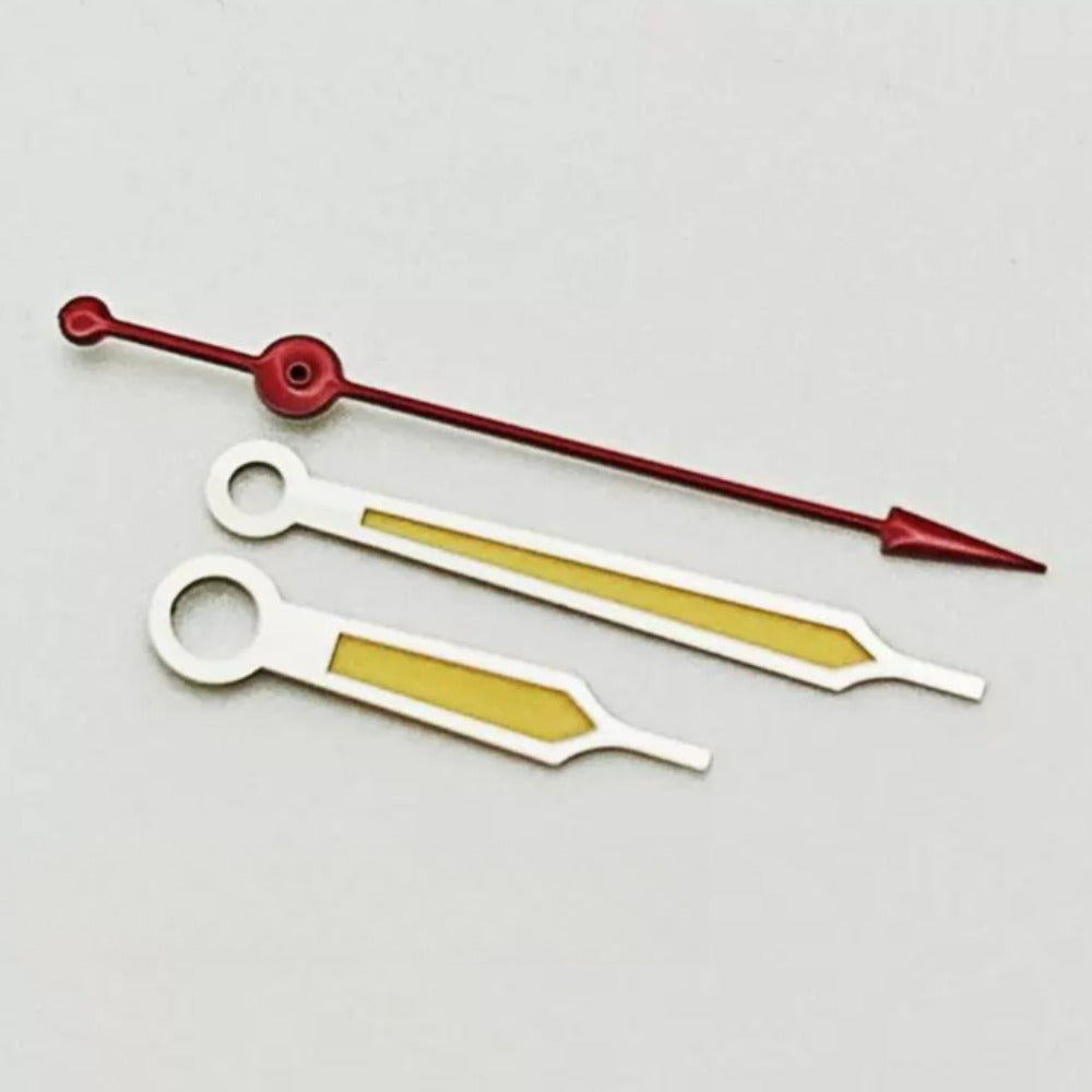 Aiguilles de montre peintes en orange et garniture argentée rouge pour <tc>ETA</tc>2824 2836 PT5000