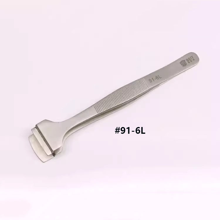 Stainless Steel Wide-Tip Tweezers, matte finish, HRC40+ hardness for precise semiconductor wafer repair.