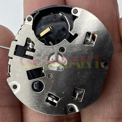 Sunon PE90 quartz watch movement with three hands and small seconds at 6, 9, and 12 o'clock positions for precise timekeeping