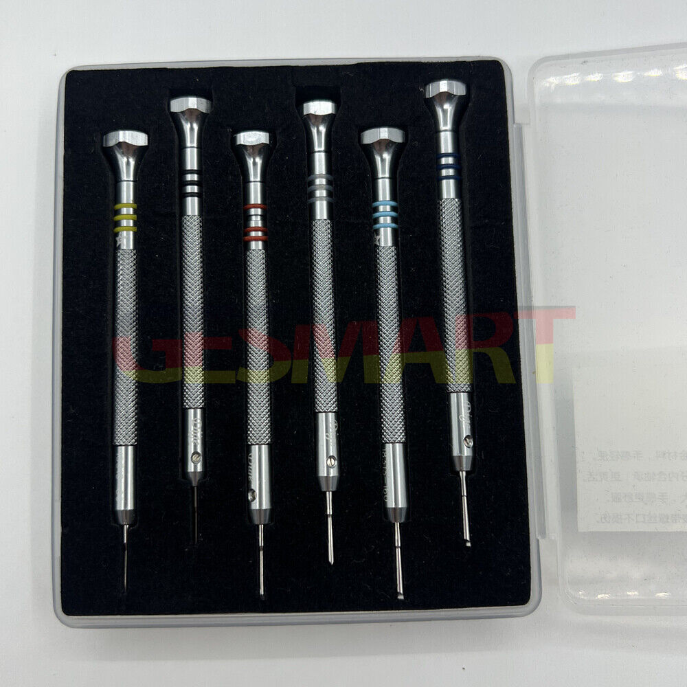 Stainless steel watch bracelet adjusting tool with 6 sizes, precise screwdriver for watch repair and adjustment.