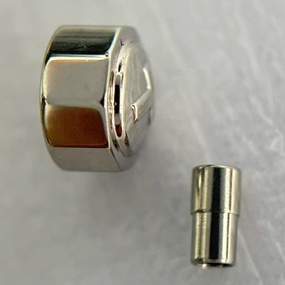 Polished steel silver watch crown for Tissot T005507, durable replacement part for repairs.