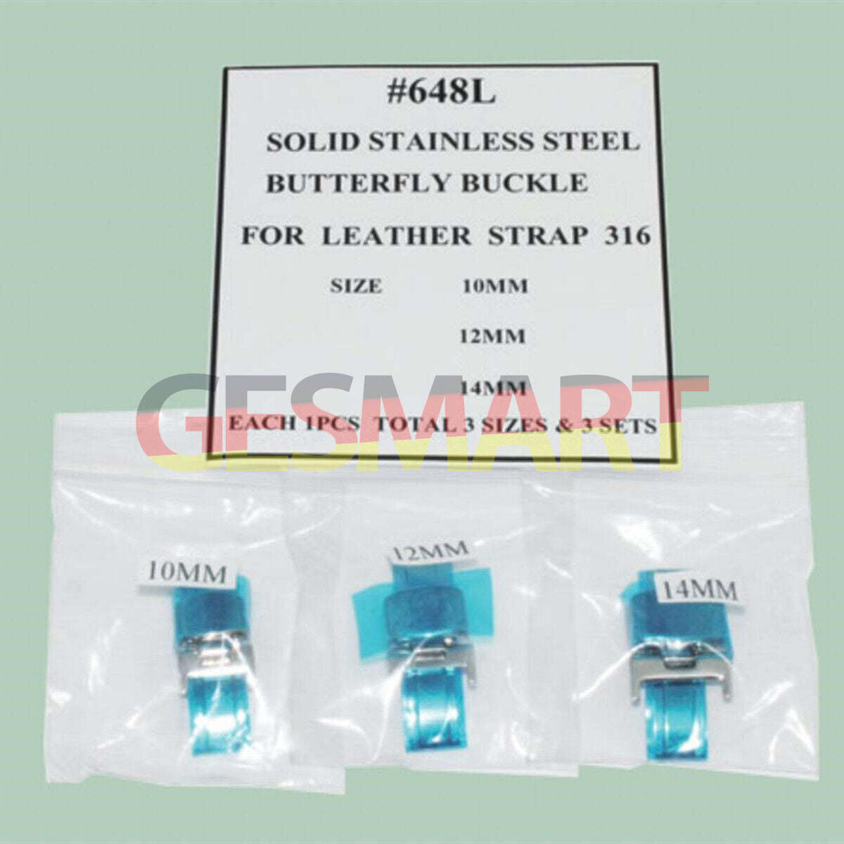 Set of 3 solid stainless steel butterfly buckles (10-14mm) for lady leather watch straps.