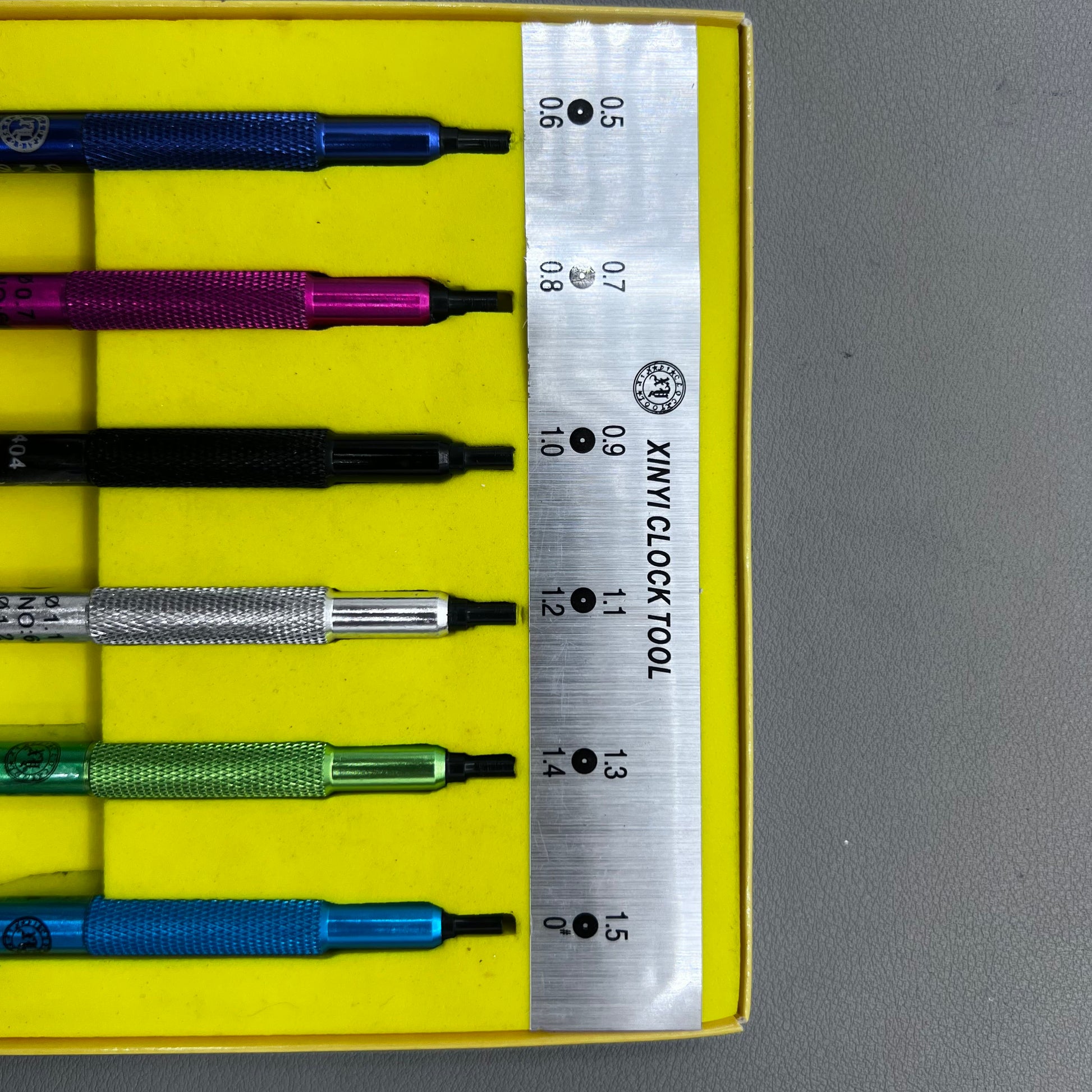 Set of 6 watch hand pressers for precise watch hand fitting and repair tools.
