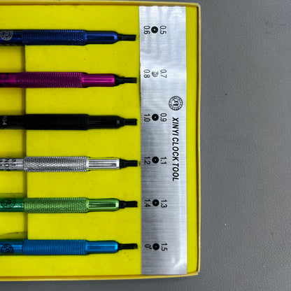 Set of 6 watch hand pressers for precise watch hand fitting and repair tools.