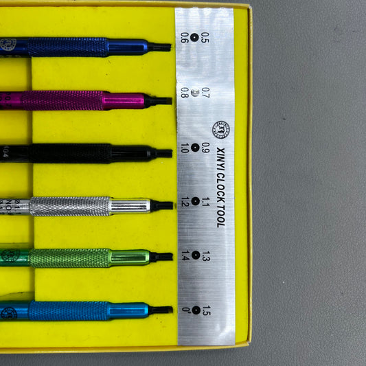 Set of 6 watch hand pressers for precise watch hand fitting and repair tools.