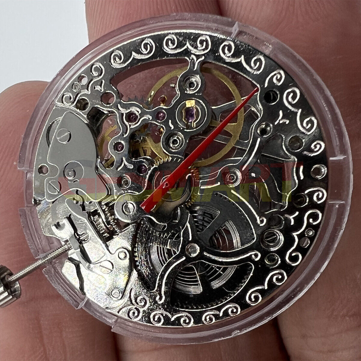 Skeleton automatic mechanical watch movement TY2807, T16 replacement by China Made, precision gear detail.