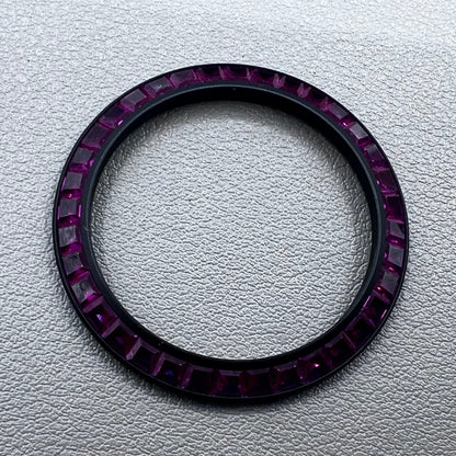 Purple T-shaped square Moissanite bezel for Daytona watch, inclined design enhancing luxury style.