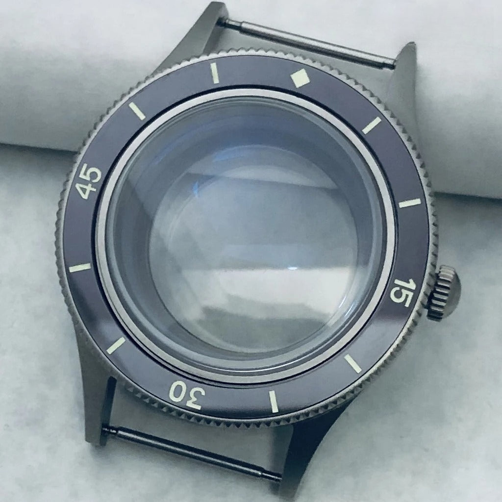 40mm Titanium Watch Case Lume Bezel Double Domed Coated AR Fit NH34/35/36 4R35