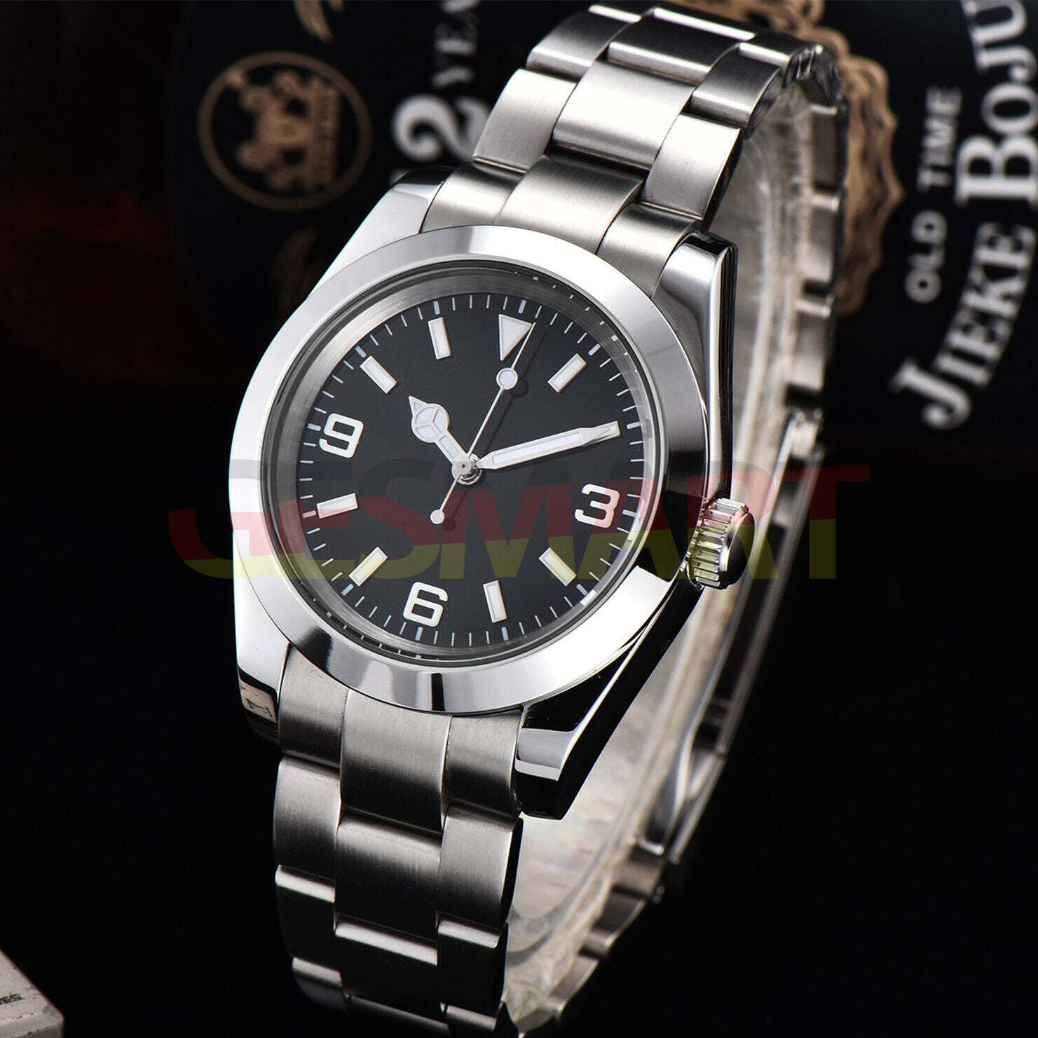 316L stainless steel 40mm men's diving wristwatch, black dial, sapphire glass, silver hands, waterproof design