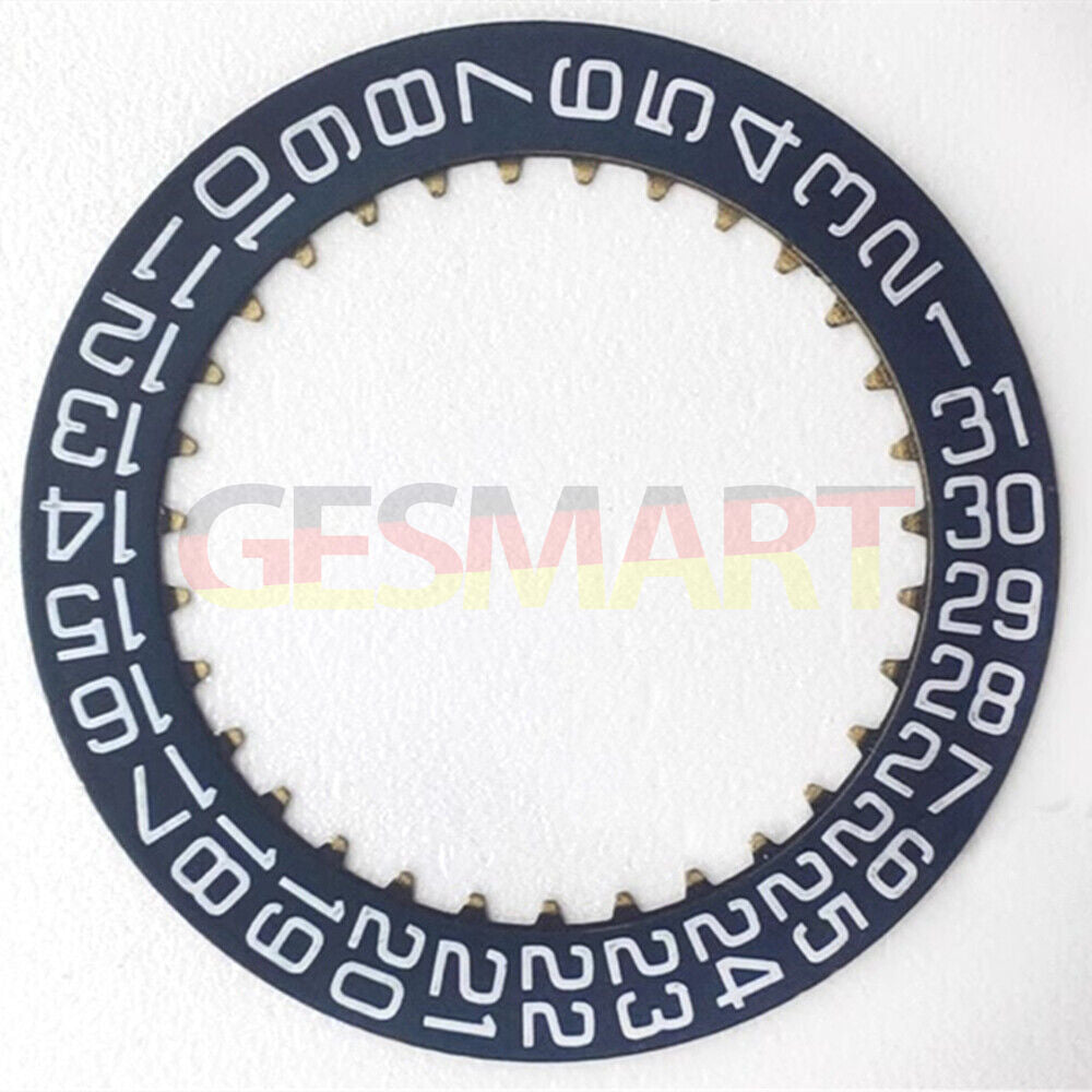 Dark blue and white font date wheel for Dandong 7770 watch with date display at 3 o'clock, precision design.