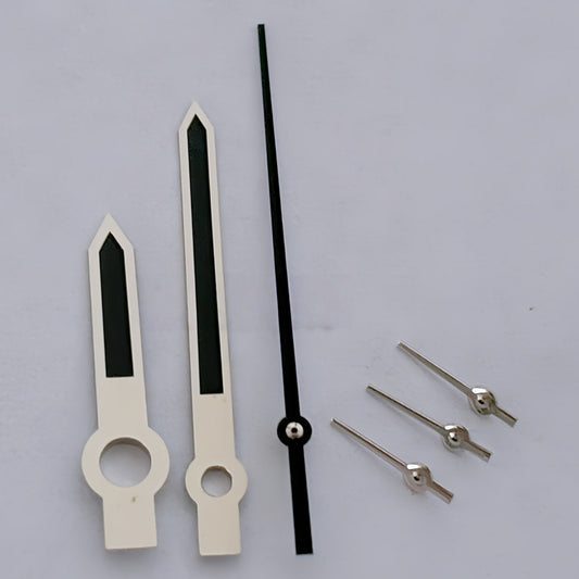 Silver trim black painted watch hands for ETA/Dandong 7750 movement, precise fit and style.