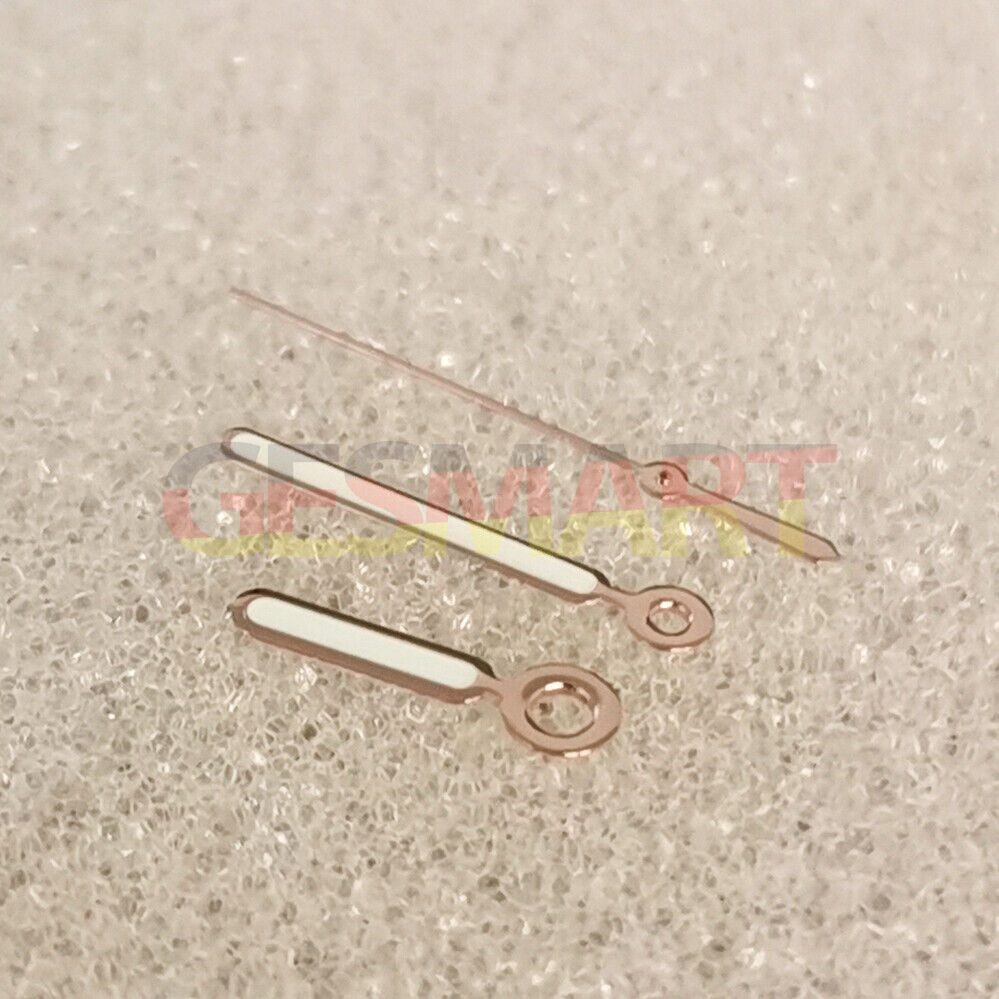 Green luminous rose gold watch hands with trim, compatible with NH35/NH36/4R/7S movements.
