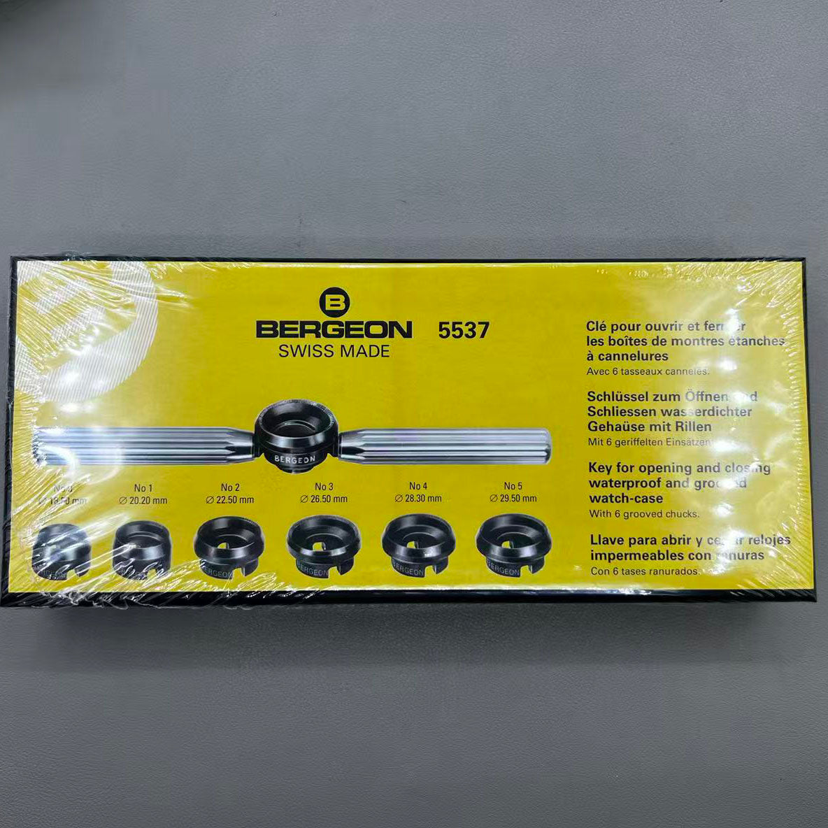 Swiss Bergeon 5537 grooved back case opener tool for waterproof watch case closing, precise and durable design.