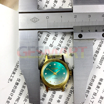 HAIDA 23mm mechanical lady watch with golden nail markers, green gradient dial, 17 jewels movement.