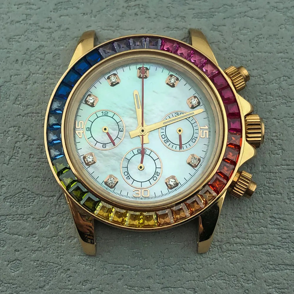 40mm Diamond Bezel Aurora Dial 316l Steel Sapphire Glass Case Suitable For VK63