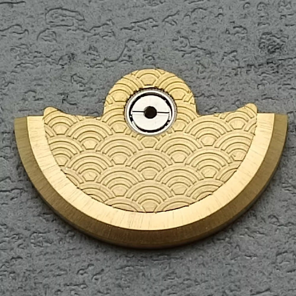 Golden waved rotor oscillating weight with NH34 NH35 NH36 NH38 movement compatibility, enhancing watch performance.