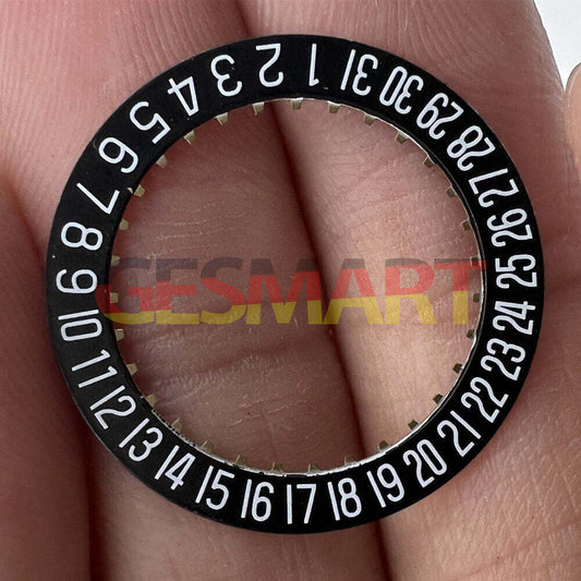 Swiss Made black date disk wheel for ETA2824 watches, date display at 6 o'clock position.