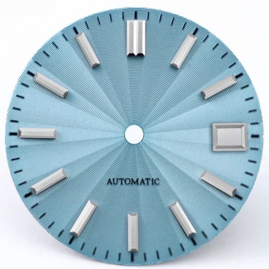 Light Blue 28.5mm Microgroove watch dial for NH35 NH36 NH38 movements, perfect for custom Seiko mods.