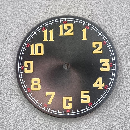 33.8mm Green Lume Black Pilot Numberal Yellow Font Watch Dial for NH35 Movement