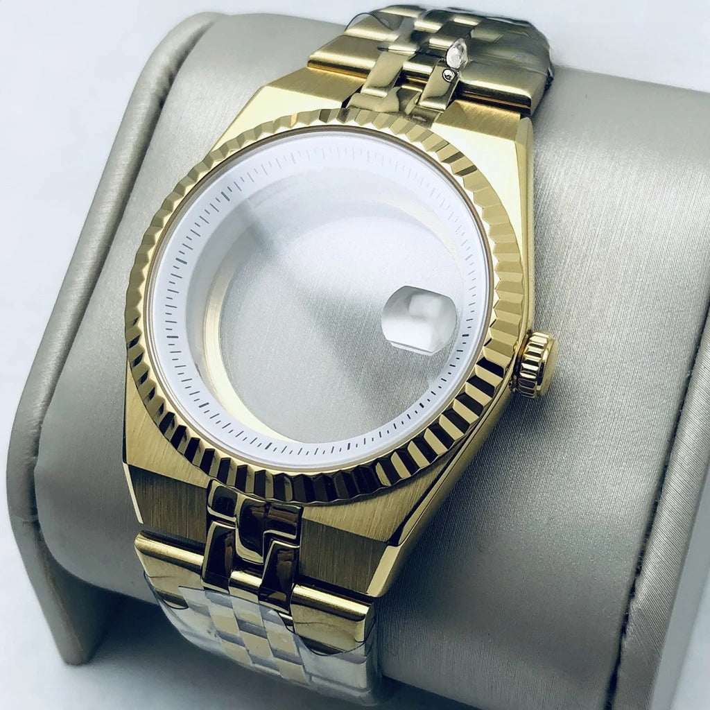 Gold 40mm Land-Dwellwe 904L Watch Case+Strap Sapphire Glass For NH34 NH35 NH36