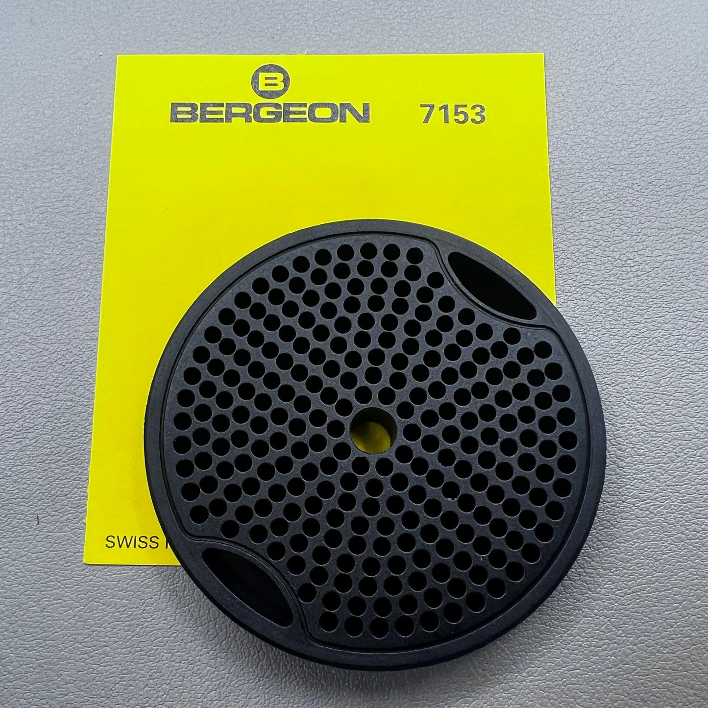 Bergeon 7153 Swiss-made base support holding watch dials securely for precise watchmaking tasks