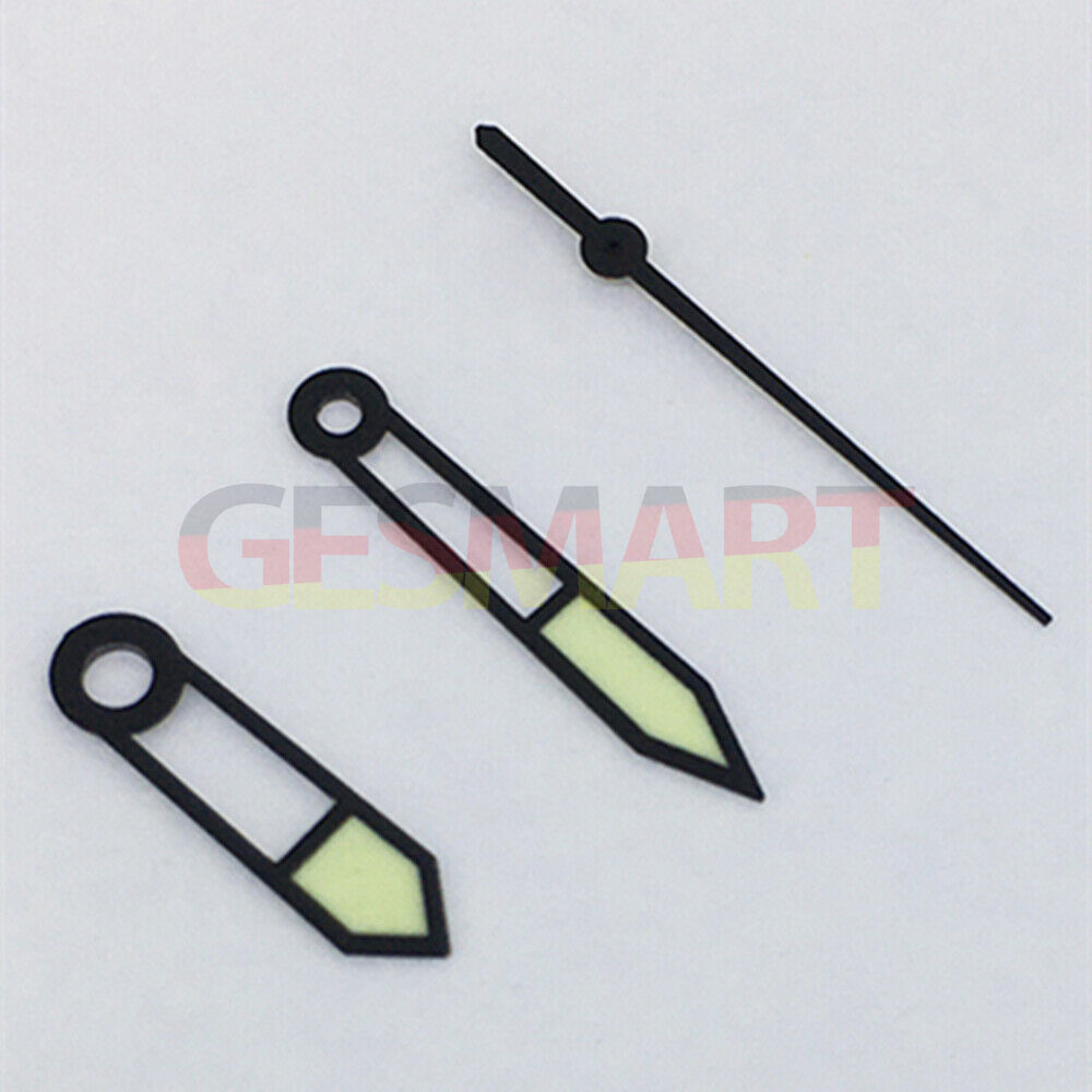 Black trim green luminous watch hands set for Asian 8215/2813/8205 movement, ensuring precise time reading in low light.
