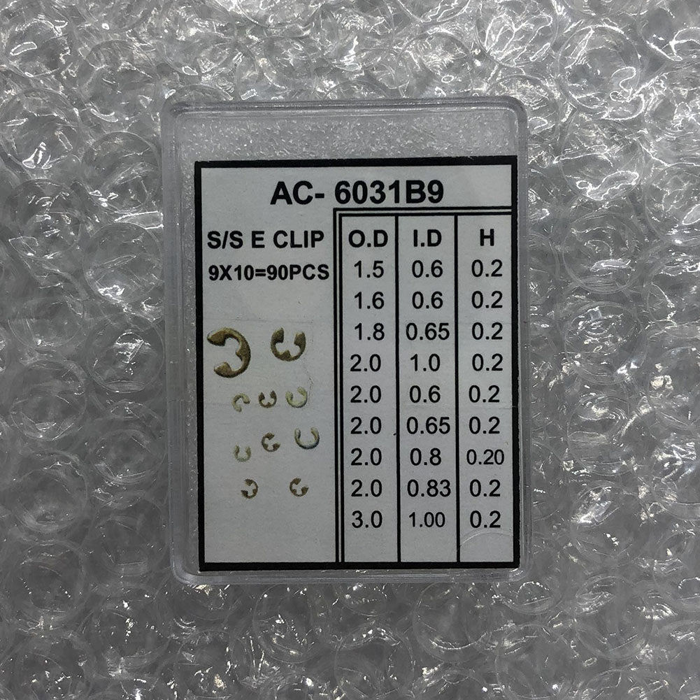 AC-6031B9 Lot de 90 circlips pour montre chronographe, 10 tailles, bouton poussoir, clip S/SE