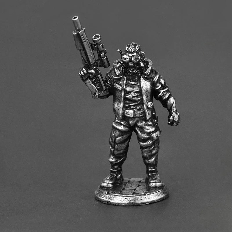 White Brass Figurine Olek Cyberpunk Miniature - Jacket Gunner with Scoped Rifle Figure