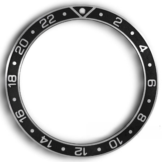 38X30.7Mm Black Aluminum Watch Bezel Silver Raised Font Watch Part