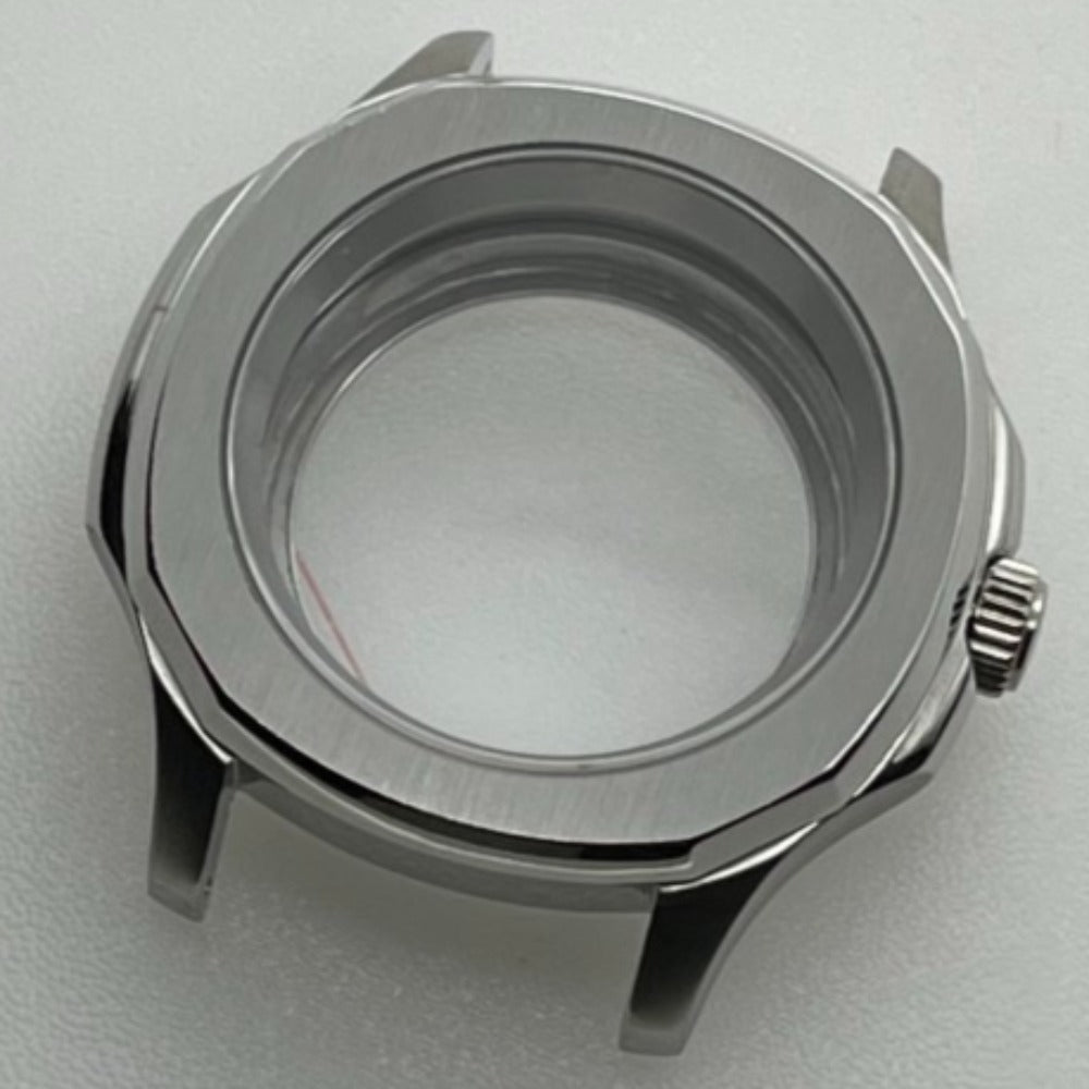 42mm polished silver watch case with sapphire glass, compatible with NH35 NH36 SKX SRPD series