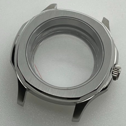 42mm polished silver watch case with sapphire glass, compatible with NH35 NH36 SKX SRPD series