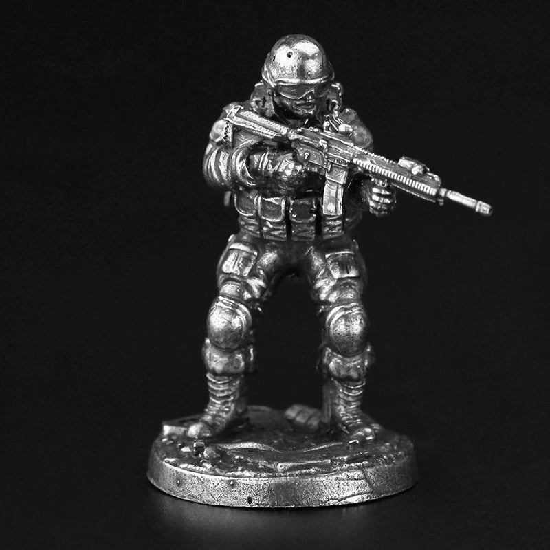 White Brass Figurine Modern Special Ops Soldier Miniature - Standing Battle Rifle