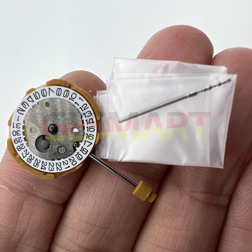 Miyota GL15 Japan quartz watch movement with date display at 6 o'clock, Japan made precision.