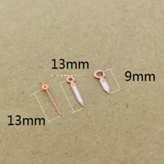 Rose golden trim green lume watch hands for Miyota 2035, enhancing visibility and style in watch accessories.