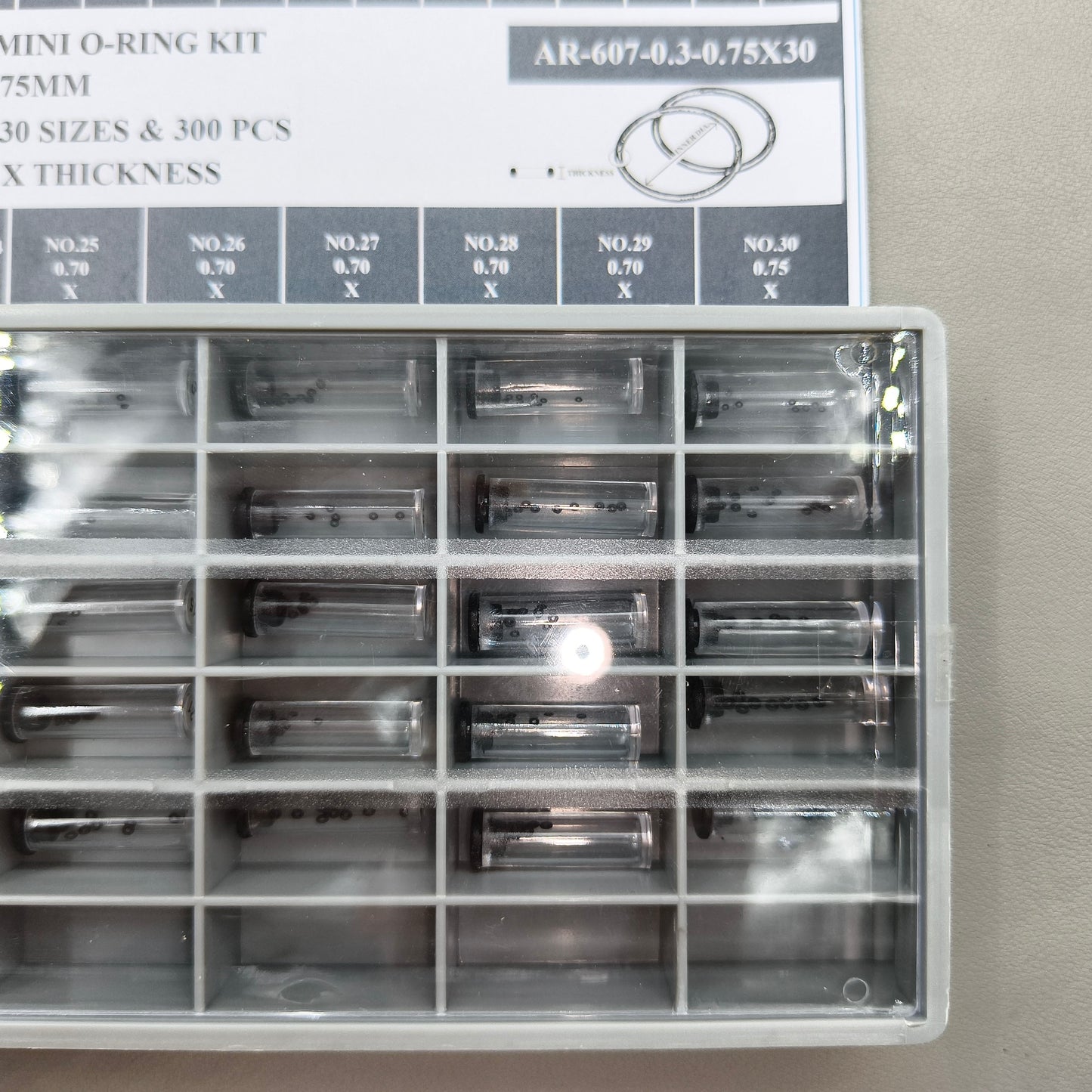 300 PIECES 30 Sizes 0.3-0.75mm Waterproof Mini O-ring Kit for Watch Crown Seal