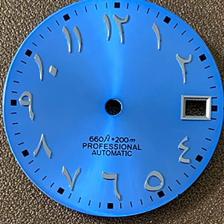 Sea Blue Arabic No Lume 28.5mm Watch Dial Fit For NH35 NH36 Mechanical Movement
