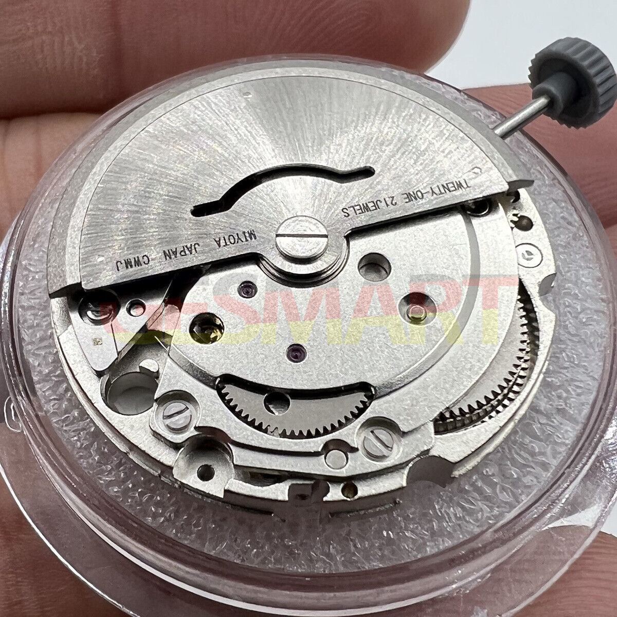 Miyota/Citizen 8215 silver plated automatic watch movement with date at 6, precision Japanese mechanics for reliable timekeeping