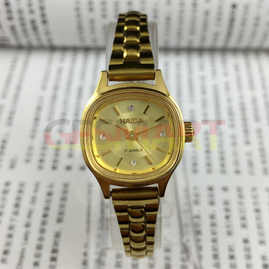 24mm HAIDA Manual Mechanical Lady Watch with golden nail design and sparkling imitation diamonds
