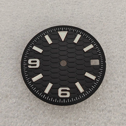 28.5mm Watch Dial and Watch Hands Silvery Nail Scale Green Luminous for NH35