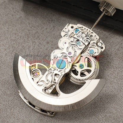 Asian Dandong silver hollow rectangle watch accessory showcasing automatic mechanical movement details
