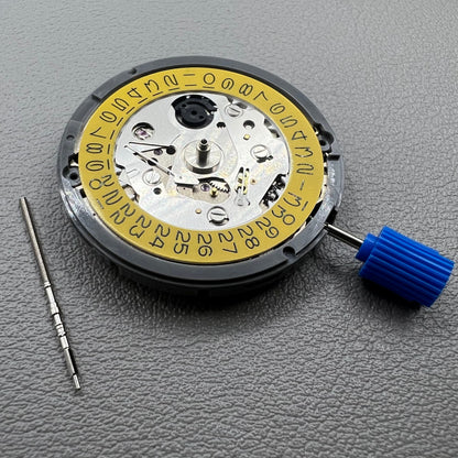 Seiko NH35 automatic watch movement with dark yellow dial, precision mechanical design by Japan.