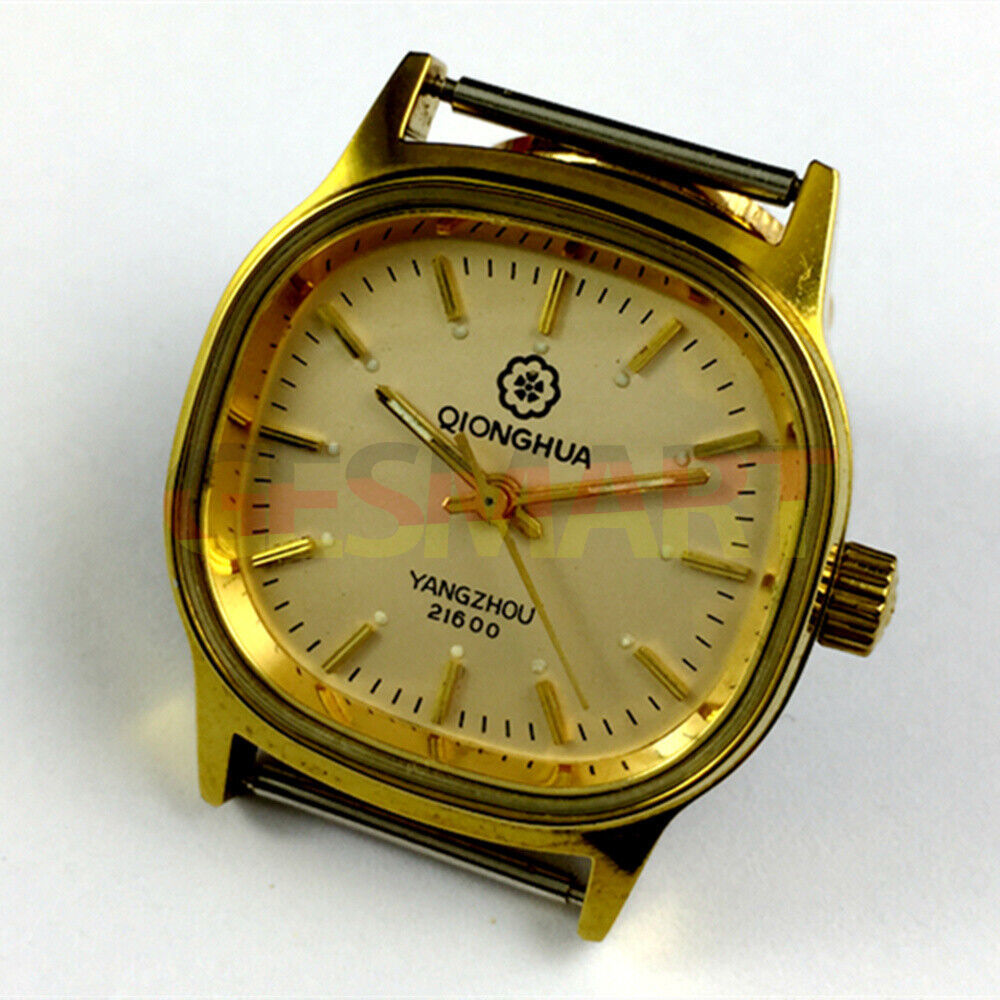 Yangzhou Qionghua 34mm manual watch with golden dial and steel band for elegant occasions.