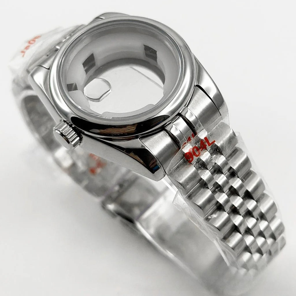 Ladies 31MM Round Bezel Sapphire Glass Jubilee bracelet Watch Case Fit NH05 NH06