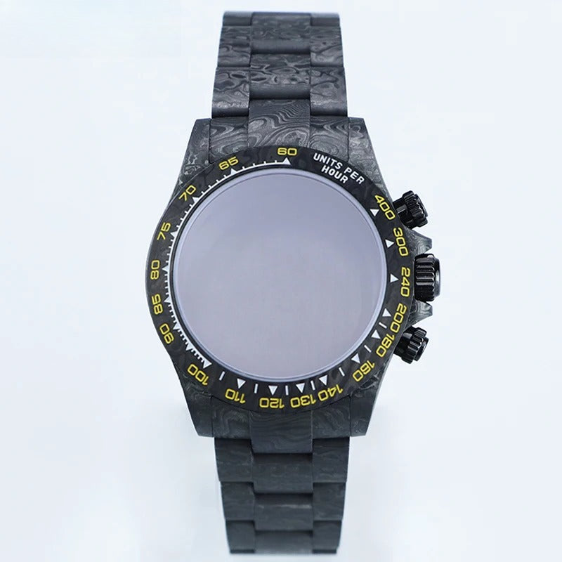Carbon Fiber Case 38mm Yellow Text Carbon Fiber Bezel, Sapphire Crystal, 3ATM
