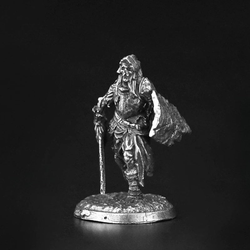 White Brass Figurine Undead Skeleton Wanderer Miniature - Hooded Longsword and Tattered Cloak