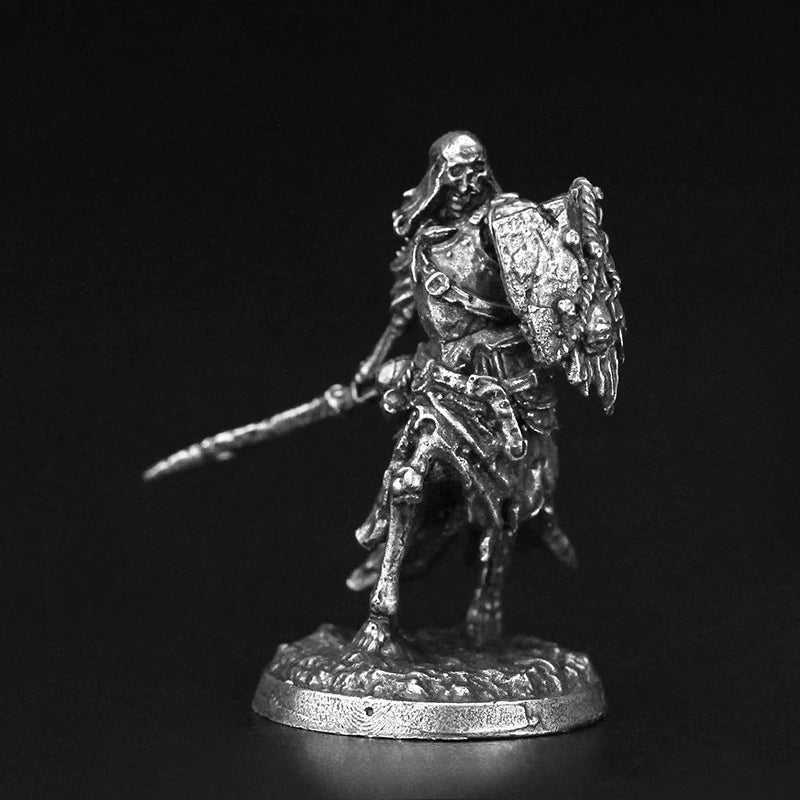 White Brass Figurine Undead Skeleton Warrior Miniature - Marching Sword and Shield Figure