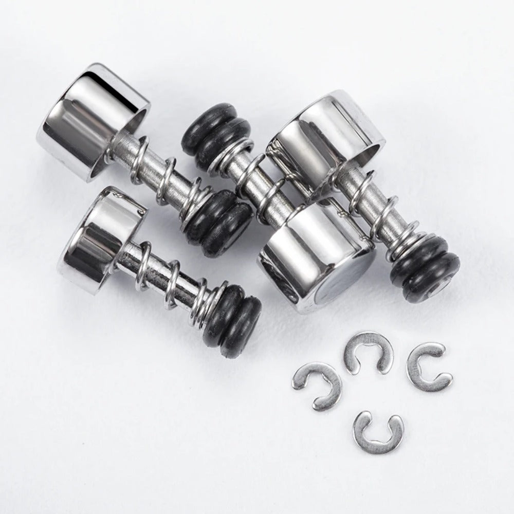 Set of 4 silver stainless steel push buttons for Casio DW5600 watch repair, durable waterproof design.