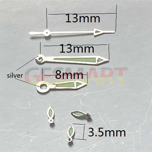 13 mm silberner Rand, grüne Leuchtzeiger für Miyota OS10 OS20 OS22 OS60 OS80