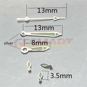 13mm Silver Trim Green Lume Watch Hands for Miyota OS10 OS20 OS22 OS60 OS80