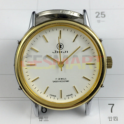 37mm Shanghai Jinji manual mechanical watch with 17 jewels, golden nails, and shock-resistant design.